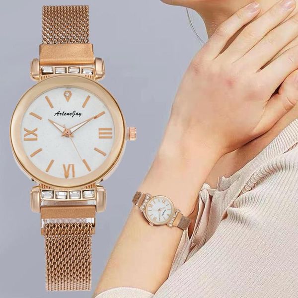 Armbanduhren Mode Mesh Magnetische Schnalle Frauen Uhren Luxus Sternenhimmel Design Damen Rose Gold Weibliche Quarzuhr