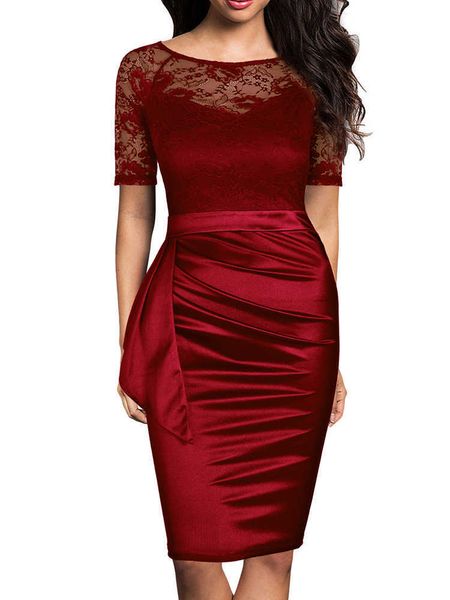 Partykleider REPHYLLIS Damen O-Ausschnitt Spitze Rüschen Elegante Cocktailparty Freizeitkleidung Arbeit Figurbetontes Vintage-Bleistiftkleid Hochzeitsabend 2022 T220930