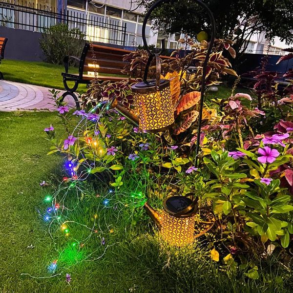 Güneş bahçe sulama ışıkları çim lambası metal asılı peri hafif duş fener su geçirmez şelale ipi avlu dekor için