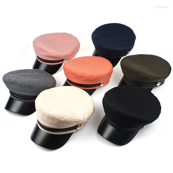 Boinas Moda Mulher Hat dos homens Militar Primavera Autumn Hats Black Ladies Boina Caps Capitão Capitão Capitão Top Cadeto de Viagem Octogon