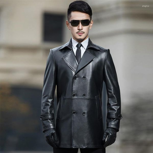 Männer Leder männer Faux Echte Jacke Mann Frühling Echt Schaffell Marke Anzug Kragen Windjacke Koreanische Mode Luxus Top gun Mantel