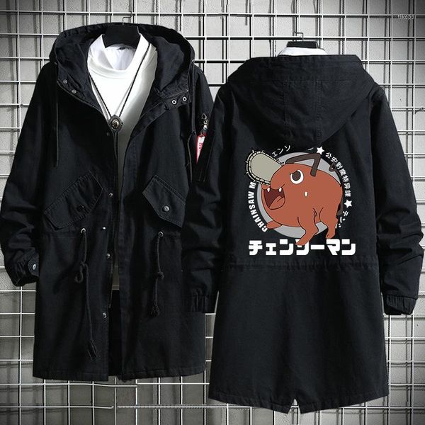 Trench da uomo Anime Chainsaw Man Pochita Costume Cosplay Cappotto a vento Cappotto nero Abiti Donna Primavera Autunno Giacca Streetwear