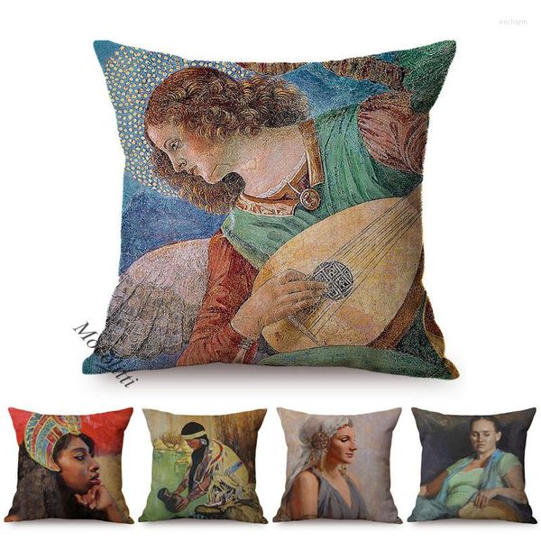 Cuscino Arte classica Donna Ritratto Modello Divano Custodie Egitto Dea Decorazione pittura a olio vintage Copertina in lino di cotone S