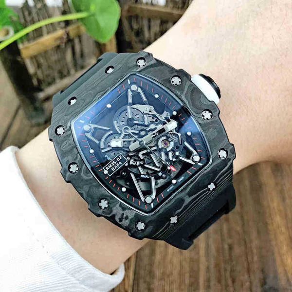 Watches Holwatch Tasarımcı 2022 Richa Milles Mens Otomatik Mekanik Saat Karbon fiber oyuk Out Bant Aydınlık Moda Trend Persona 4GM7