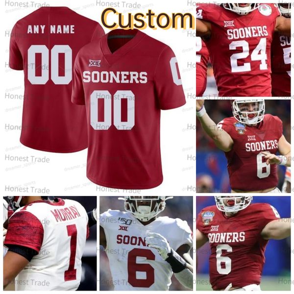 Benutzerdefinierte Oklahoma Sooners 2 CeeDee Football Jersey Lamb Murray 1 Jalen Hurts 6 Baker Mayfield 7 Spencer Rattler Maroon White College Herren-Trikots 150