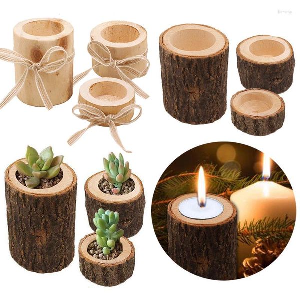 Titulares de vela Desenho de pilares de madeira Titular Stand Stand Candlestick ou Sculent Flowerpot para decoração de férias de casamento rústico