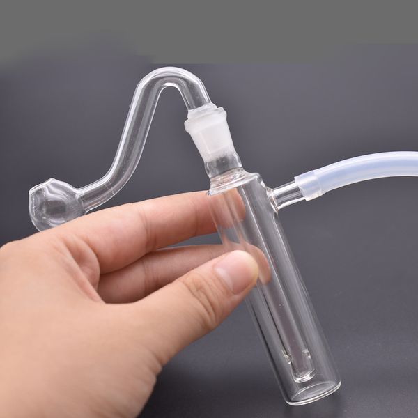 Raucherzubehör Großhandel Clear Mini billige Flasche Glas Wasser Dab Rig Bong mit 10 mm Ölschale und Silikonschlauch