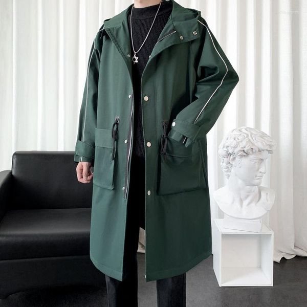 Trench da uomo 2022 Giacca a vento lunga nera / verde da uomo Giacche doppiopetto classiche in cotone vintage stile britannico Taglia M-3XL