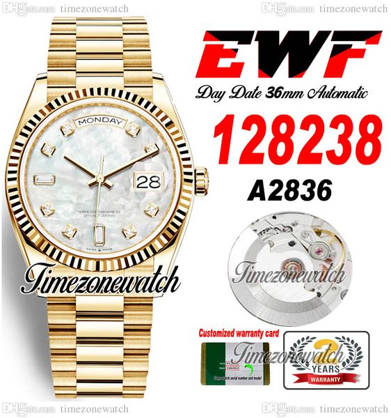 EWF DayDate 36 мм 128238 A2836 Автоматические мужские часы ETA Желтый золото наборочный набор маркеры.