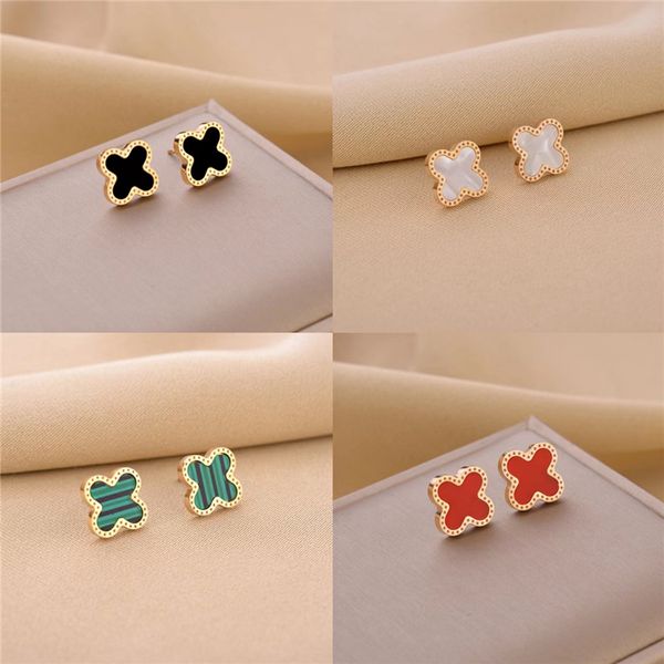 Titanium Steel Leaf Studs Brincos Mulheres 18K Gold rosa Fashion Fashion Shell Flower Jewelry Gifts Black Green Branco Vermelho Folhas Never Fade não alérgicas