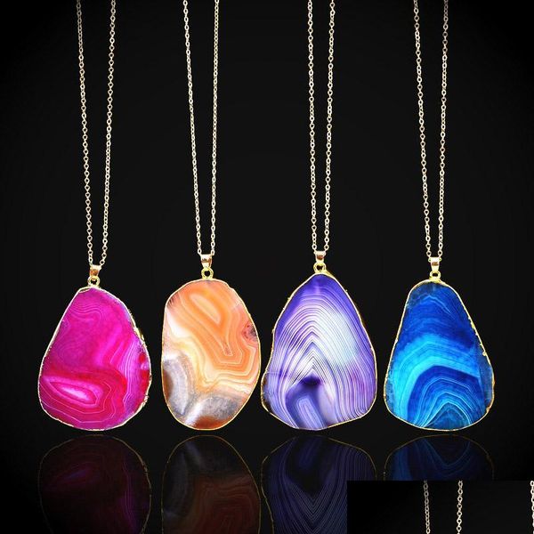 Подвески натурального каменного кристаллического вырезки подвесные ожерелья для женщин 4 стили творчество с золотыми цепочками.