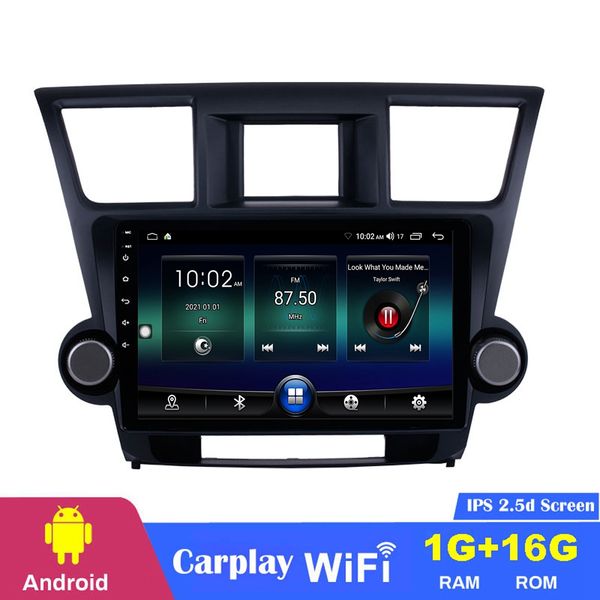 Lettore dvd per auto da 10,1 pollici Multimediale di navigazione GPS per Toyota Highlander 2014-2015 Supporto stereo radio per sistema Android Carplay Mirror Link Controllo del volante