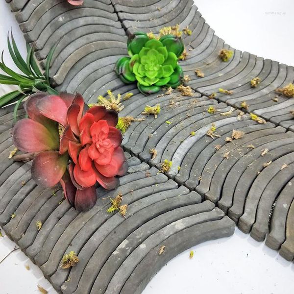 Flores decorativas simuladas de parede de telha falsa pavimentação vertical antiga semicircular pequena partição verde