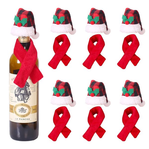 Funcion￡rio de garrafa de vinho de Natal Folcanizado e chap￩u de duas pe￧as garrafas de vinho tinto de xmas mesa de cozinha