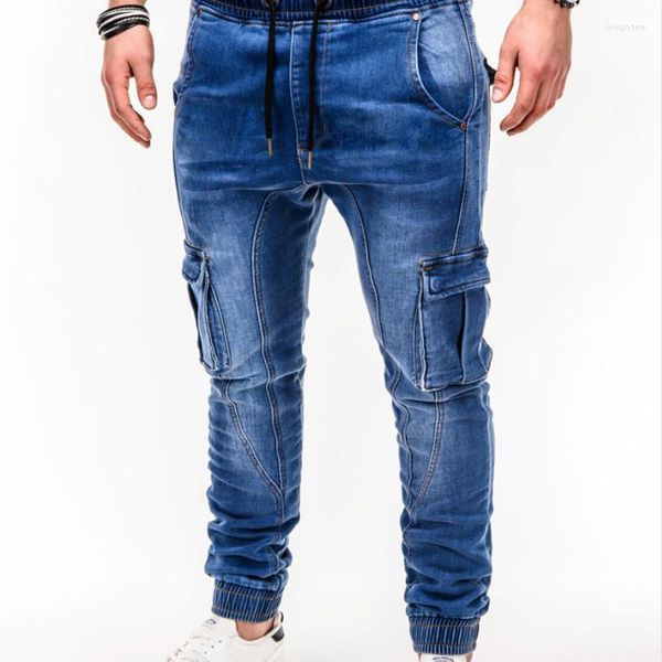 Herren Jeans Schöner Frühling Herbst Herren Hip Hop Wash Casual Sporthosen Strahl Füße dunkelblau