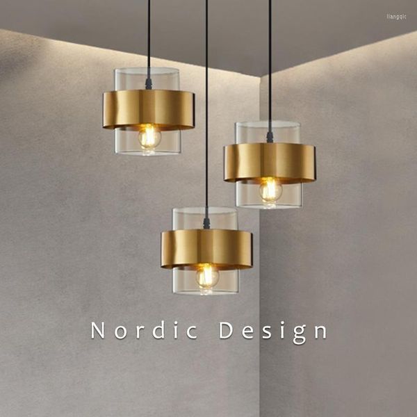 Lâmpadas pendentes Luzes LED nórdicas para sala de jantar Cozinha quarto de vida moderna lustre de teto de vidro lustre redondo lâmpada