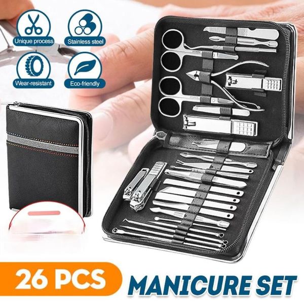 Nail Art Kits 26-teiliges Edelstahl-Maniküre-Set Pediküre-Sets Clipper Steel Professionelle Schneidwerkzeuge mit Reiseetui-Kit