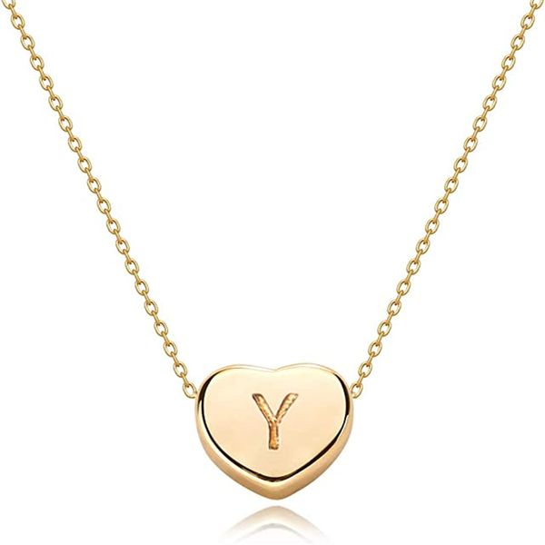 Collane con ciondolo a cuore Collana con cuore a 26 lettere con iniziale d h l Girocollo con cuori personalizzati fatti a mano in oro 14 carati