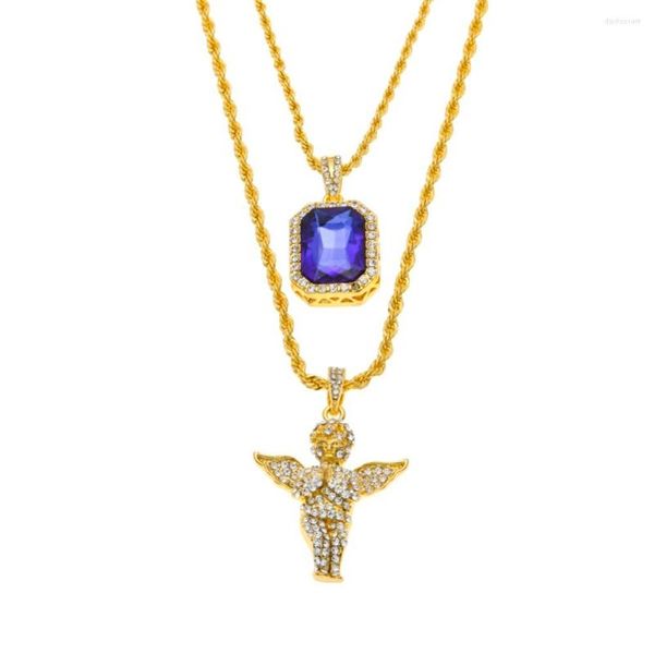 Collane con ciondolo Mens Hip Hop Iced Out Collana con strass Set Micro Angel Jesus Wing Praying Hand Regalo di gioielli maschili