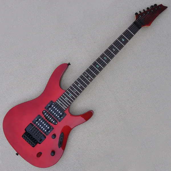Fabrikspezifische rote E-Gitarre mit Abalone-Bundeinlage, dünner Korpus, Floyd Rose Bridge, schwarze Hardware. Kann individuell angepasst werden