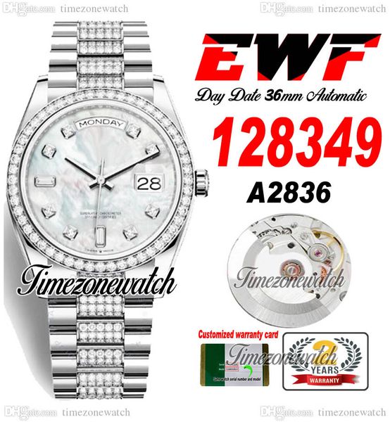 EWF DayDate 36 мм 128349 A2836 Автоматические мужские часы для часа алмазы корпус -ковшколо