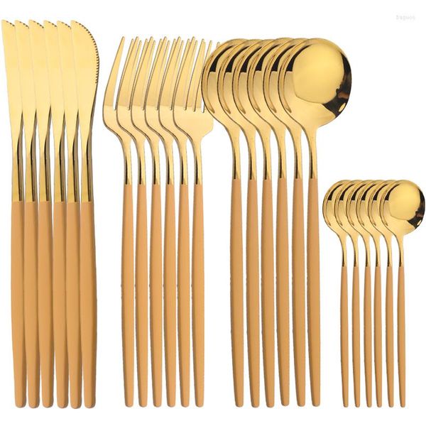 Besteck-Sets, 24-teilig, Hellorange-Gold, Besteck-Set, Edelstahl, Geschirr, Spiegel, westliches Geschirr, Messer, Gabel, Löffel, Küchenbesteck