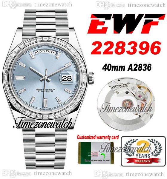 EWF V2 Daydate 228396 A2836 Automático Relógio de diamantes Boleleca de gelo Baneeta Baneeta Diamante Presidente Presidente da mesma carta de série Super Edition TimeZoneWatch A1