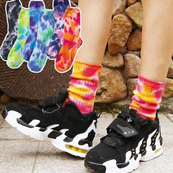 Calzini da uomo 2022 Cotton Skate Uomo Donna Calzino Al ginocchio Divertente Ciclismo Corsa Escursionismo Tie Dye Sox Harajuku Hip Hop Felice