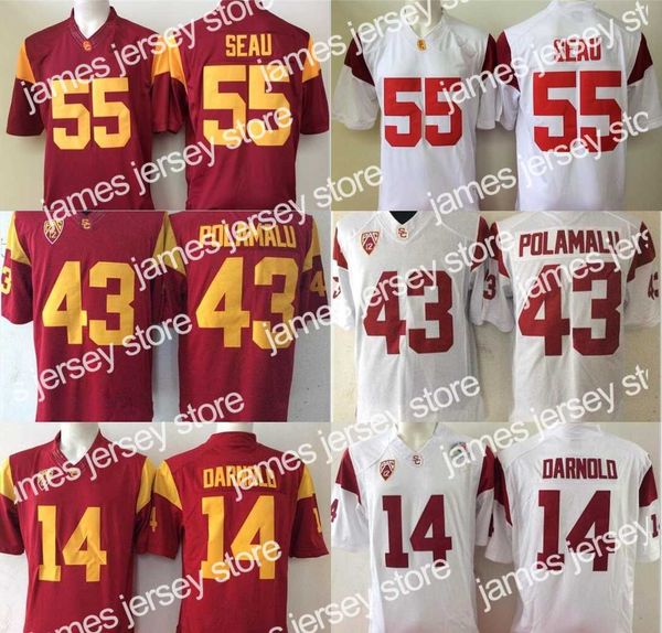 Jerseys de futebol NCAA USC Trojans Darnold College Football Jersey #14 Seau #55 Polamalu #43 Factory Outlet de fábrica