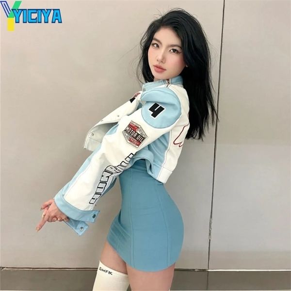 Jaquetas femininas Yiciya Bomber Mulher Curta Race Car Jaqueta Vintage Bordado Mangas Compridas American Varsity Baseball Bombers Y2K Casacos 220930