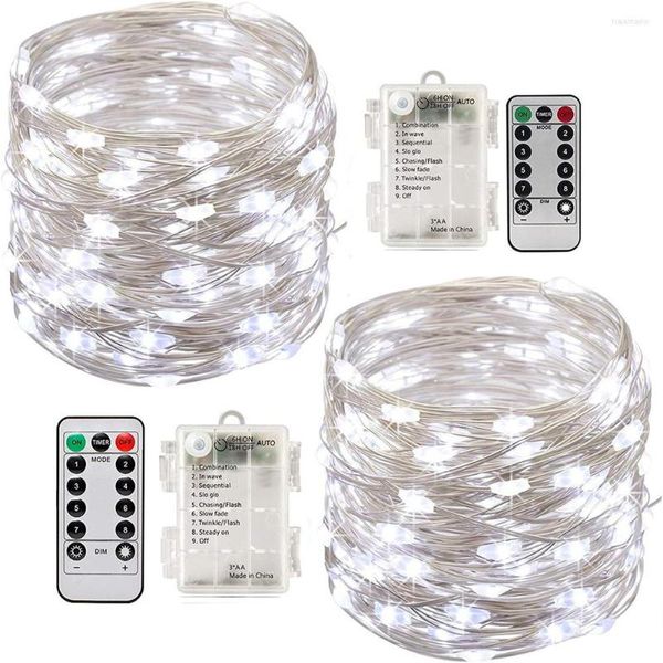 Strings Yohencin Fairy String Lights 2 Conjunto de 33 pés 100 Controle remoto operado por bateria LED 8 Modo Água à prova d'água para o jardim branco