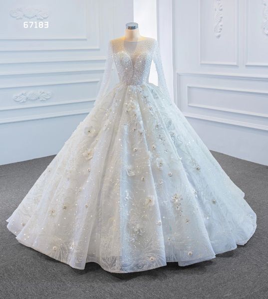 Abito da sposa musulmano manica lunga tradizionale per ragazze collo alto trail SM67183