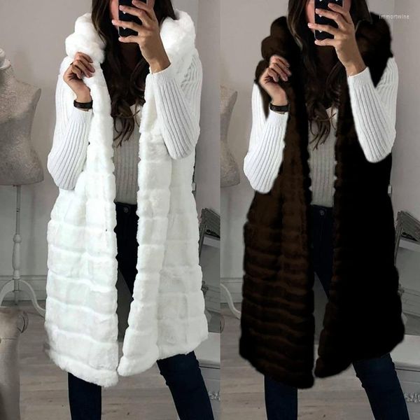 Frauenfell Lugentolo Faux Weste Coat Frauen Winter Mode Plus Größe Lose Kapuze dicke warme Streetwear -Mäntel