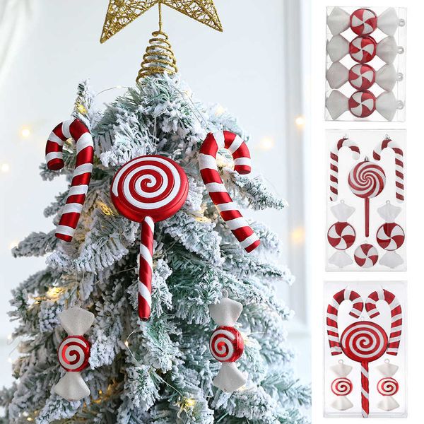 Decorações de natal 1 caixa enfeite de bastão de doces de natal pendurado branco vermelho pingente de pirulito árvore de natal festa em casa ano novo decoração de natal 2023 t220929