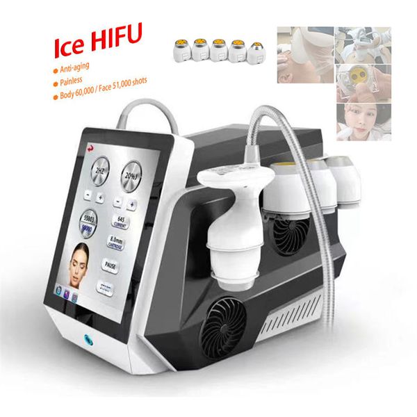 Attrezzatura di bellezza anti invecchiamento Ghiaccio HIFU Cryo Ultrasound Tech Perdita di grasso Body Sculpting Pelle che stringe la macchina per la rimozione delle rughe con 62000 colpi