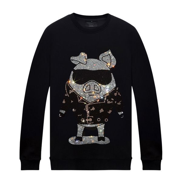 Sonbahar Kış Erkek Krop Sweatshirt Rhinestone Tasarımları - Sıradan Uzun Kollu Üstler Giysileri Unisex Çoklu Stil