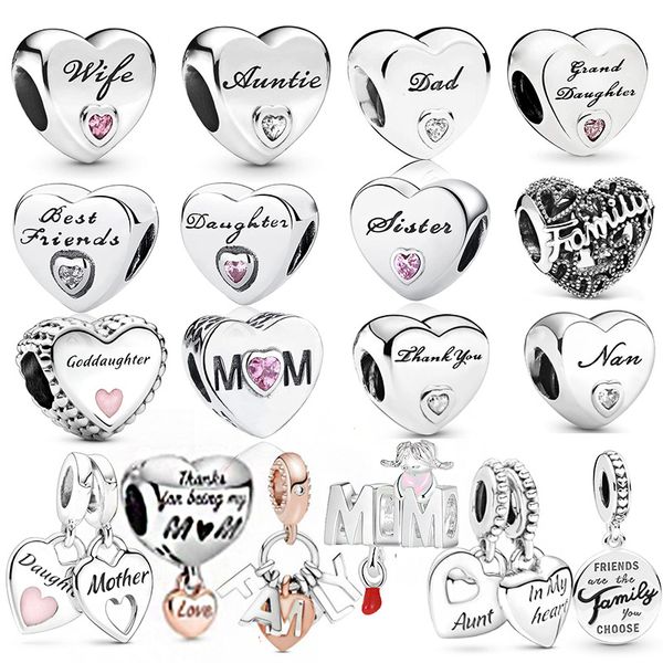 Mode Herz Form Charme Ewige Liebe Mama Pflastern Glänzende Anhänger Perlen Fit Original Pandora Charms Silber Farbe Armbänder DIY schmuck