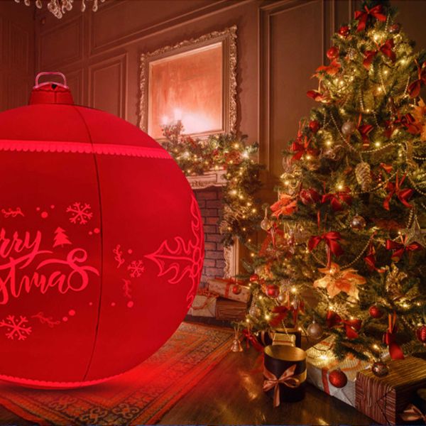 Decorazioni natalizie Grande palla di Natale gonfiabile in PVC illuminato con luce a LED ricaricabile Telecomando Palla di Natale decorativa per esterni T221105