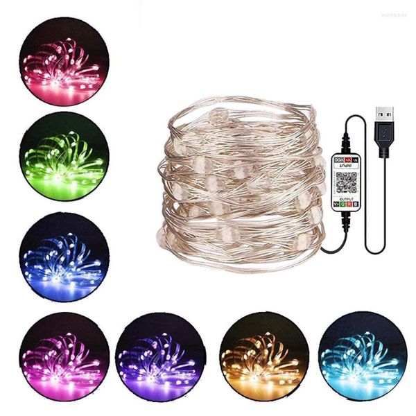 Strings Thrisdar Bluetooth App Sync Music LED Fairy Lights 5M USB Cambia colore String Camera da letto Matrimonio Compleanno Natale