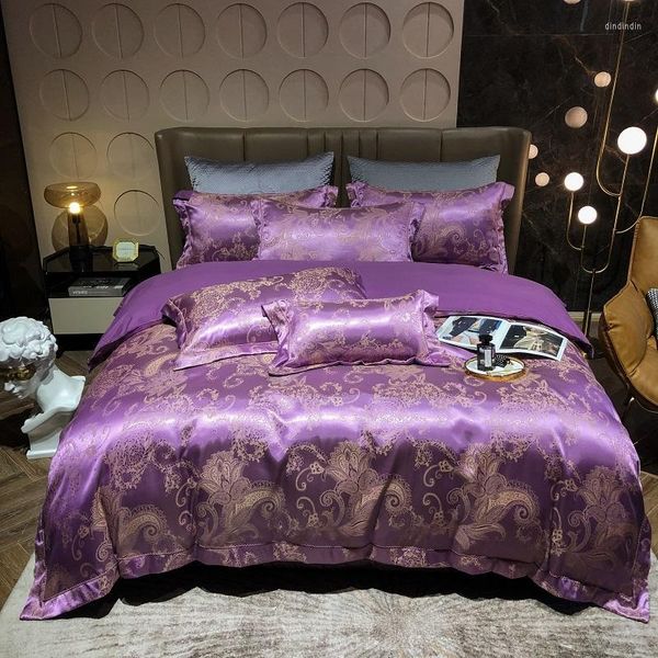 Conjuntos de cama Drop Drop Wedding Duvet Set Golden Jacquard Flat Sheet Fronha 4pcs European Luxury Cameo