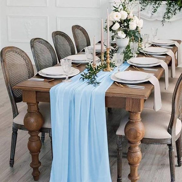 Decoração de festa chiffon luxo sólido colorido tabela corredor azul rústico boho casamento chuveiro de noiva aniversário casa natal