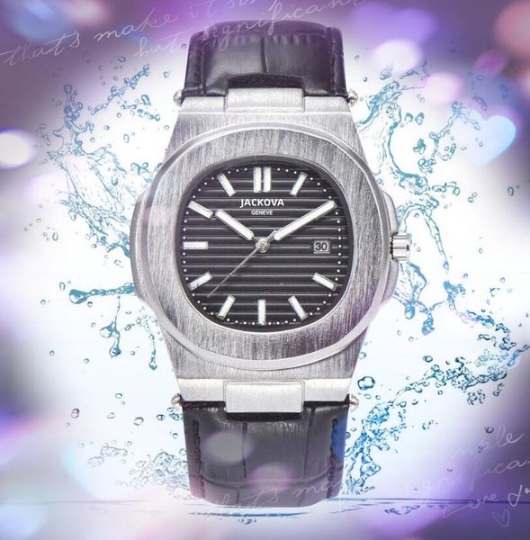 Три Stiches Quartz Mens Time Time Часы часы секундомер 42 мм квадратный простые циферблаты подлинный кожаный ремень Швейцария щедро