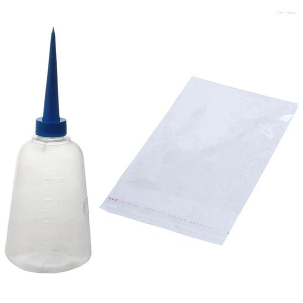 Promoti Geschenkpapier 1 Stück 250 ml transparent weiß blau Kunststoff-Flüssigkleber-Applikatorflasche 200 Stück selbstklebende Verschlussbeutel 14 x 8 cm