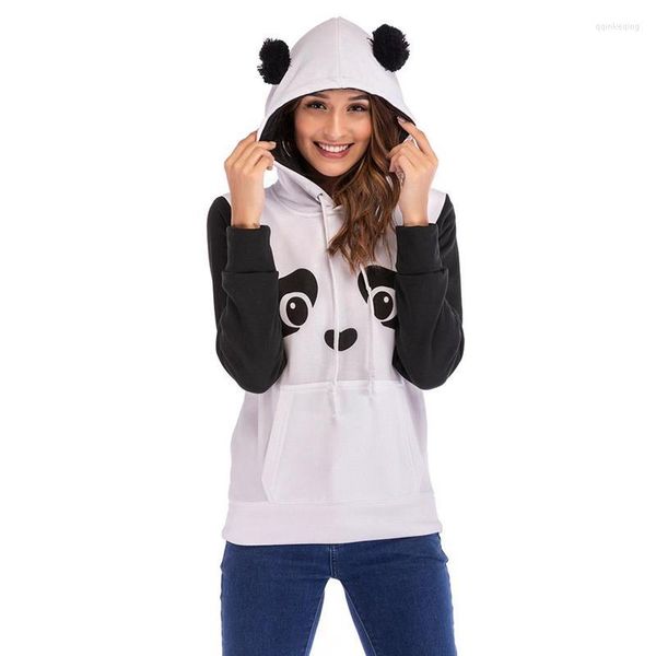 Hoodies femininos 2022 PANDA FLEECE fofo moletom estampado de manga longa Pullover com capuz para festas diariamente