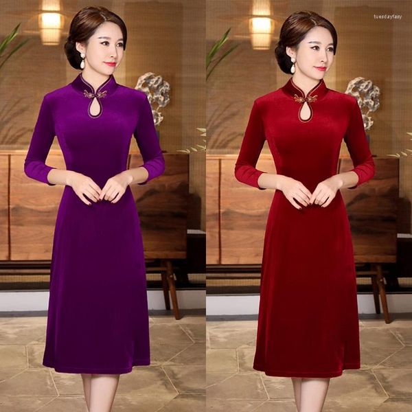 Lässige Kleider, elegante Kleidung für Frauen mittleren Alters, formelles Qipao-Kleid, Vintage, moderne Mutter, verbessertes Cheongsam, Übergröße, Kleidung, Party