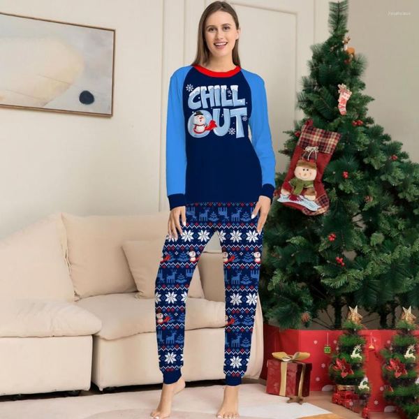 Kadınlar iki parçalı pantolon 1 set şık Noel pijamaları rahat elastik bel ev sevgisi ekran ebeveyn-çocuk üstü giyim