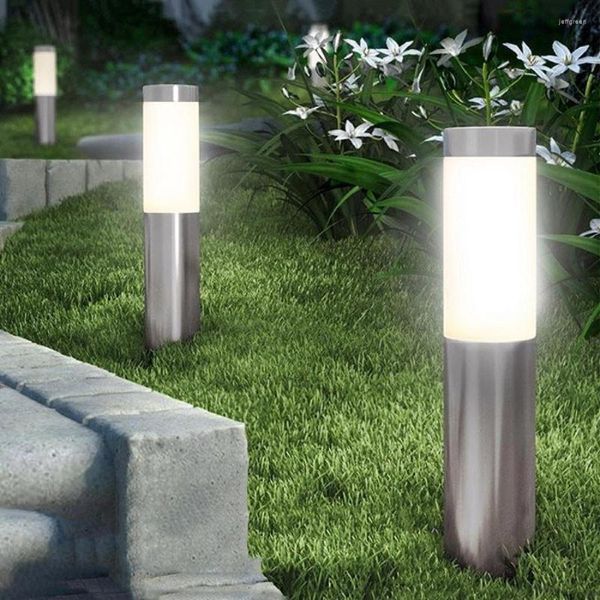 Thrisdar 1PC Lampada da giardino solare per esterni Lampada da giardino in acciaio inossidabile Pilastro luminoso Cortile Villa Paesaggio Dissuasori