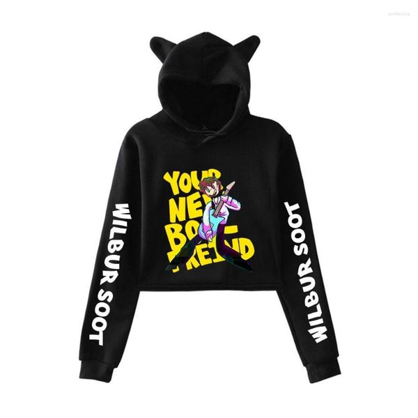 Kadın Hoodies Yaratıcı Baskı Wilbur Roet Kat Oor Vrouwen Mod Karikatür Seksi Göbek Sweatshirt Harajuku Gündelik Sokak Giyim Truien Top