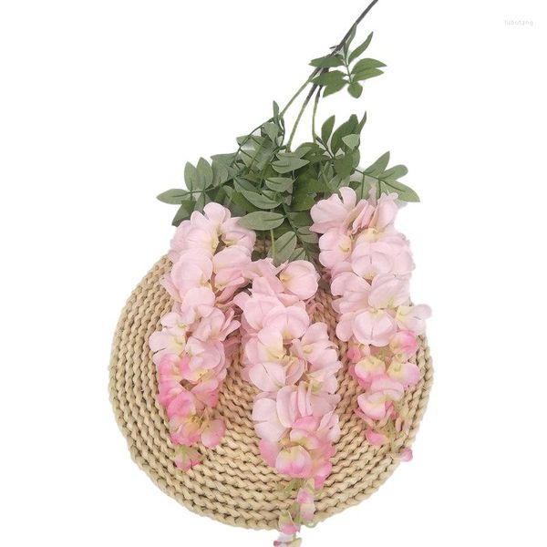 Dekorative Blumen, 105 cm, Glyzinien, künstliche Blumen, 3 Gabeln, mehrfarbiges Rattan, für Zuhause, Hochzeit, künstliche Pflanzen