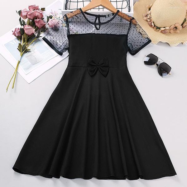 Abiti da ragazza 2022 Summer Big Size Lace Dot Black Princess per 4-12 anni Adolescenti Bambini Abiti da regalo di compleanno